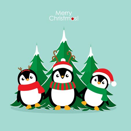 Penguin. Christmas background. Christmas Greeting Card. Vector illustration.のイラスト素材