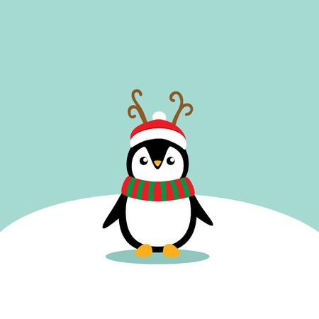 Penguin. Christmas background. Christmas Greeting Card. Vector illustration.のイラスト素材