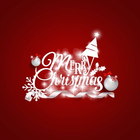 Christmas Greeting Card. Merry Christmas lettering with Christmas tree, vector illustration.のイラスト素材