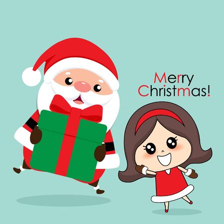 Santa Claus and Cute girl with santa costume. Christmas background. Christmas Greeting Card. Vector illustration.のイラスト素材