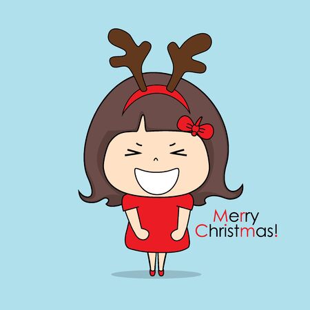 Cute character girl with santa costume. Christmas background. Christmas Greeting Card. Vector illustration.のイラスト素材