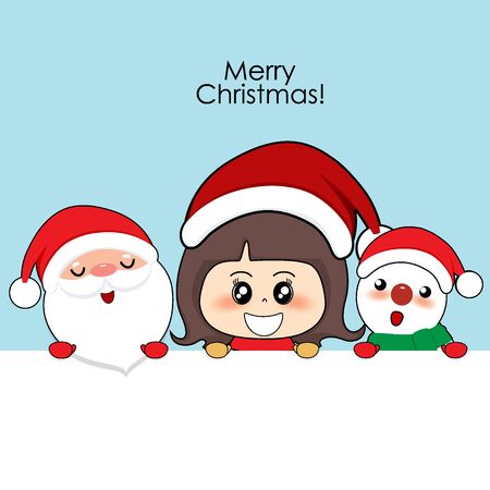 Santa Claus and Cute character girl with santa costume. Christmas background. Christmas Greeting Card. Vector illustration.のイラスト素材