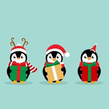 Penguin. Christmas background. Christmas Greeting Card. Vector illustration.のイラスト素材
