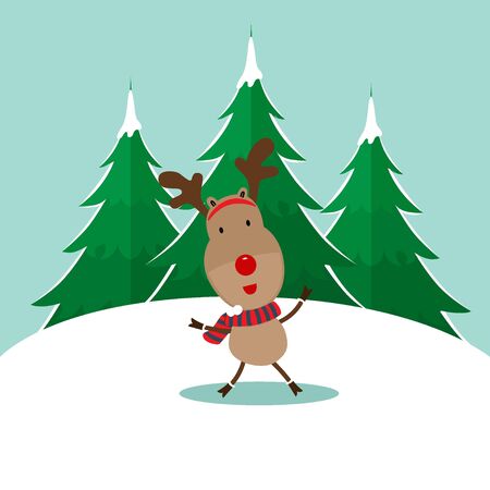 Cute reindeer. Christmas background. Christmas Greeting Card. Vector illustration.のイラスト素材