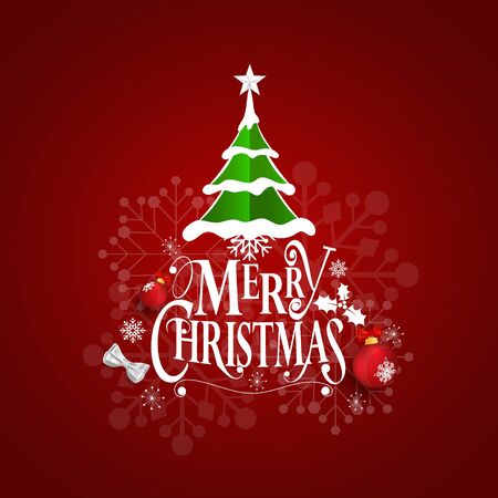 Christmas Greeting Card. Merry Christmas lettering with Christmas tree, vector illustration.のイラスト素材