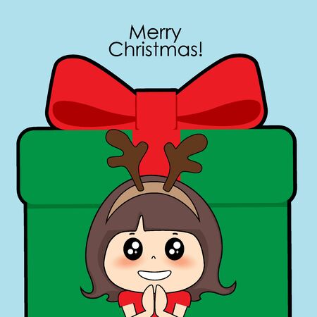 Cute character girl with santa costume. Christmas background. Christmas Greeting Card. Vector illustration.のイラスト素材
