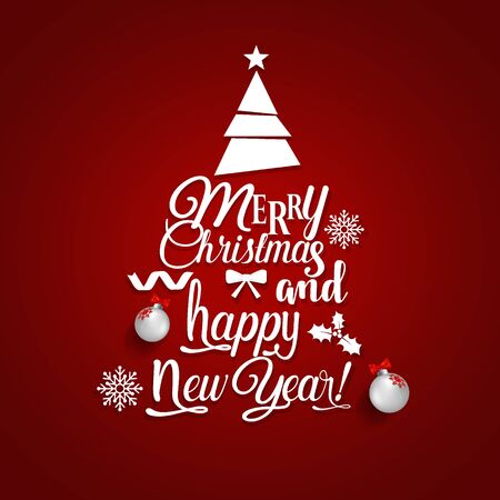 Christmas Greeting Card. Merry Christmas lettering with Christmas tree, vector illustration.のイラスト素材