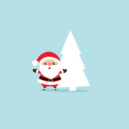 Christmas Greeting Card with Christmas Santa Claus and Christmas tree. Vector illustration.のイラスト素材