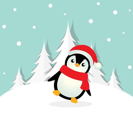 Penguin. Christmas background. Christmas Greeting Card. Vector illustration.のイラスト素材