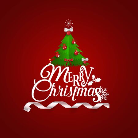 Christmas Greeting Card. Merry Christmas lettering with Christmas tree, vector illustration.のイラスト素材