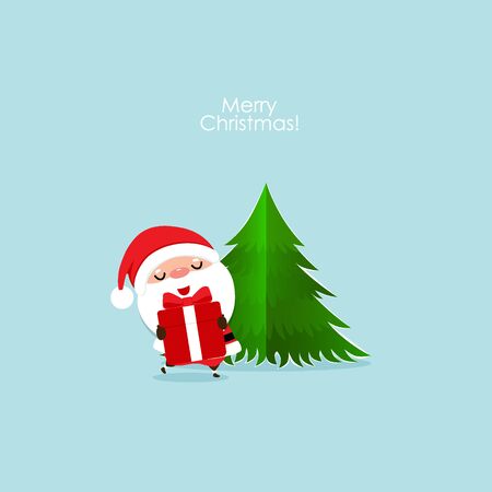 Christmas Greeting Card with Christmas Santa Claus and Christmas tree, vector illustration.のイラスト素材