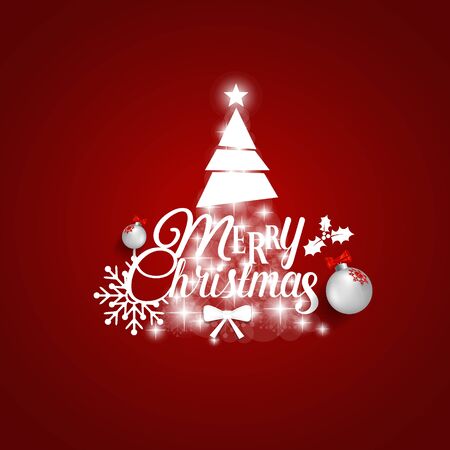Christmas Greeting Card. Merry Christmas lettering with Christmas tree, vector illustration.のイラスト素材