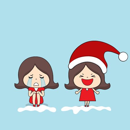 Cute character girl with santa costume. Christmas background. Christmas Greeting Card. Vector illustration.のイラスト素材