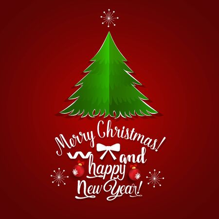 Christmas Greeting Card. Merry Christmas lettering with Christmas tree, vector illustration.のイラスト素材