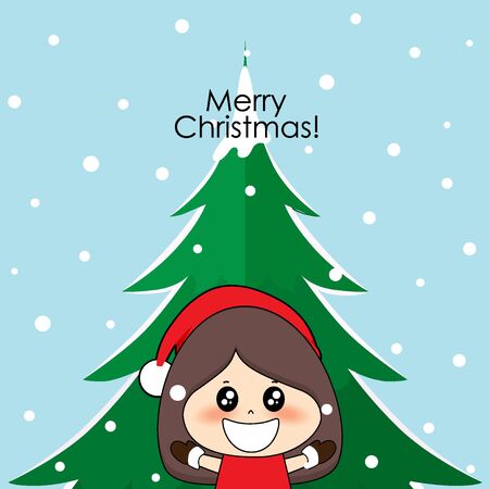Cute character girl with santa costume. Christmas background. Christmas Greeting Card. Vector illustration.のイラスト素材