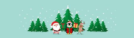 Christmas Greeting Card with Christmas Santa Claus ,Penguin and reindeer. Vector illustration.のイラスト素材