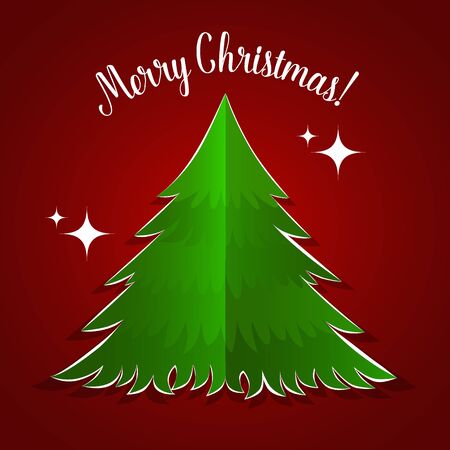 Merry Christmas greeting card with Christmas tree, vector illustration.のイラスト素材