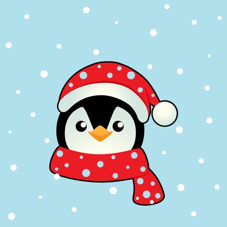 Penguin. Christmas background. Christmas Greeting Card. Vector illustration.のイラスト素材