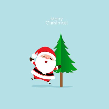 Christmas Greeting Card with Christmas Santa Claus and Christmas tree. Vector illustration.のイラスト素材
