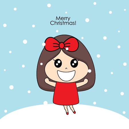 Cute character girl with santa costume. Christmas background. Christmas Greeting Card. Vector illustration.のイラスト素材