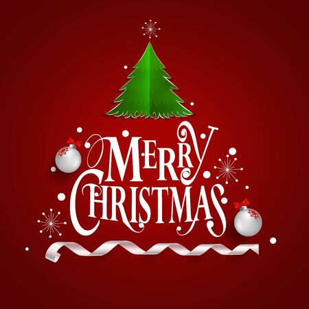Christmas Greeting Card. Merry Christmas lettering with Christmas tree, vector illustration.のイラスト素材