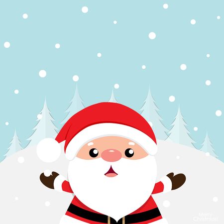 Christmas Greeting Card with Christmas Santa Claus and Christmas tree. Vector illustration.のイラスト素材