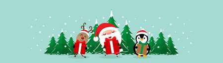Christmas Greeting Card with Christmas Santa Claus ,Penguin and reindeer. Vector illustration.のイラスト素材