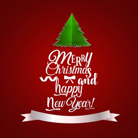 Christmas Greeting Card. Merry Christmas lettering with Christmas tree, vector illustration.のイラスト素材