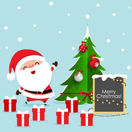 Christmas Greeting Card with Christmas Santa Claus and Christmas tree, vector illustration.のイラスト素材