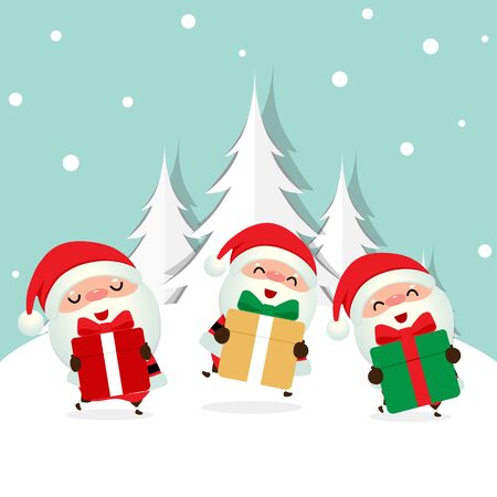 Holiday Christmas background with Santa Claus, and Christmas tree. Vector illustration.のイラスト素材