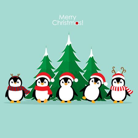 Penguin. Christmas background. Christmas Greeting Card. Vector illustration.のイラスト素材