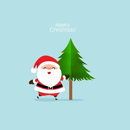 Christmas Greeting Card with Christmas Santa Claus and Christmas tree. Vector illustration.のイラスト素材