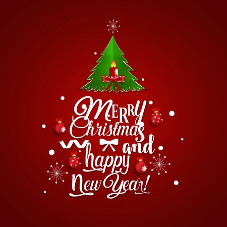 Christmas Greeting Card. Merry Christmas lettering with Christmas tree, vector illustration.のイラスト素材