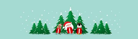 Christmas Greeting Card with Christmas Santa Claus ,Penguin and reindeer. Vector illustration.のイラスト素材