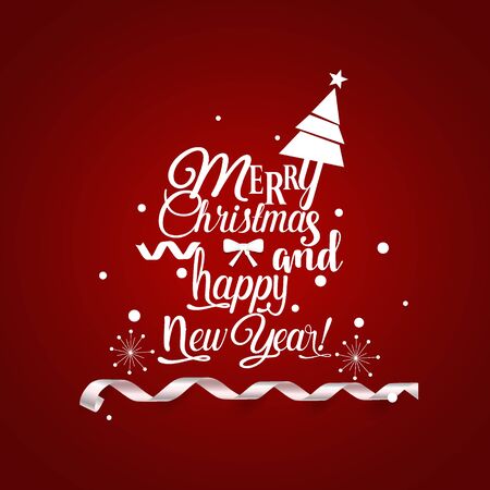 Christmas Greeting Card. Merry Christmas lettering with Christmas tree, vector illustration.のイラスト素材