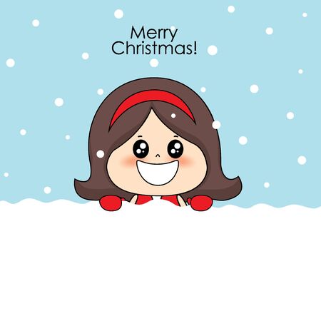 Cute character girl with santa costume. Christmas background. Christmas Greeting Card. Vector illustration.のイラスト素材