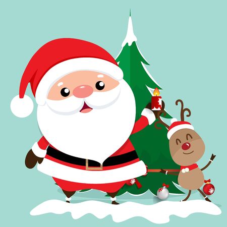 Christmas Greeting Card with Christmas Santa Claus and reindeer. Vector illustration.のイラスト素材