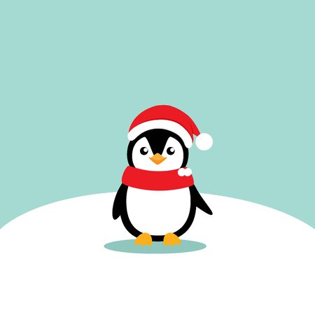 Holiday Christmas greeting card with Penguin cartoon. Vector illustration.のイラスト素材