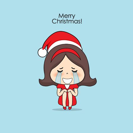 Cute character girl with santa costume. Christmas background. Christmas Greeting Card. Vector illustration.のイラスト素材
