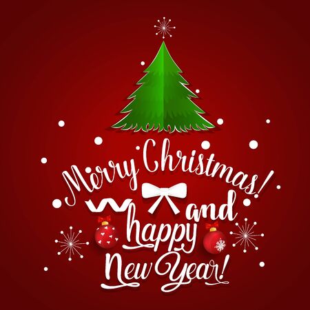 Christmas Greeting Card. Merry Christmas lettering with Christmas tree, vector illustration.のイラスト素材