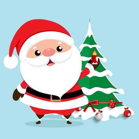 Christmas Greeting Card with Christmas Santa Claus and Christmas tree, vector illustration.のイラスト素材