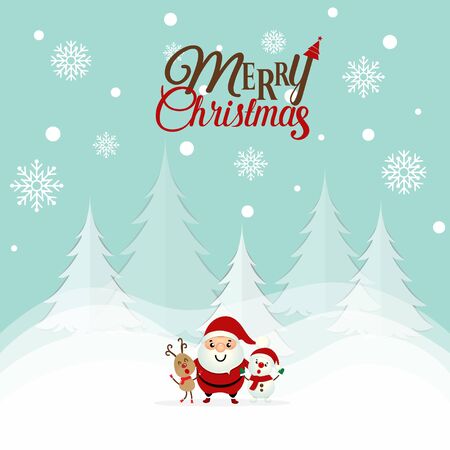 Christmas Greeting Card with Christmas Santa Claus ,Snowman and reindeer. Vector illustration.のイラスト素材