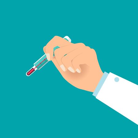 Doctor's Hand holding thermometer for fever check. Medical concept. Medical background. Vector illustration.のイラスト素材