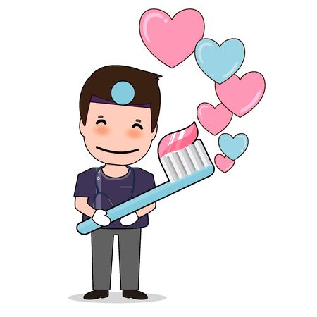 Dentist with heart, Cartoon character Dentist Design, Medical worker, Medical concept. Vector illustration design.のイラスト素材