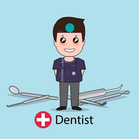 Dentist, Cartoon character Dentist Design, Medical worker, Medical concept. Vector illustration design.のイラスト素材