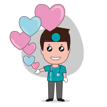 Dentist with heart, Cartoon character Dentist Design, Medical worker, Medical concept. Vector illustration design.のイラスト素材