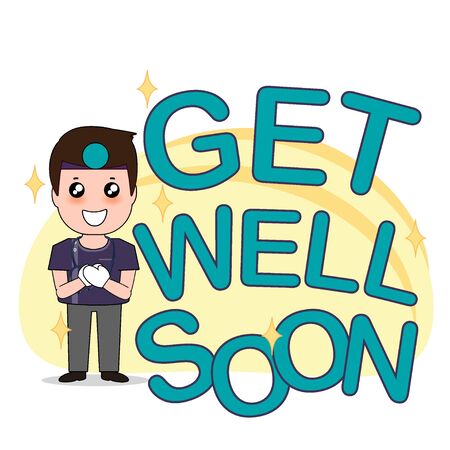 Dentist with word GET WELL SOON, Cartoon character Dentist Design, Medical worker, Medical concept. Vector illustration design.のイラスト素材