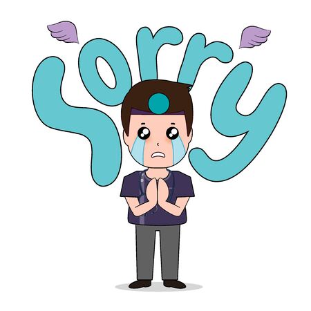 Dentist with word SORRY, Cartoon character Dentist Design, Medical worker, Medical concept. Vector illustration design.のイラスト素材