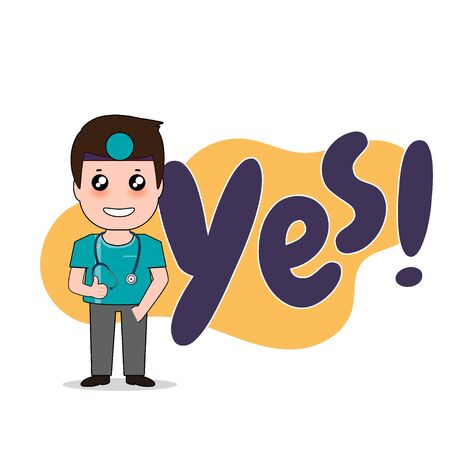 Dentist with word YES, Cartoon character Dentist Design, Medical worker, Medical concept. Vector illustration design.のイラスト素材