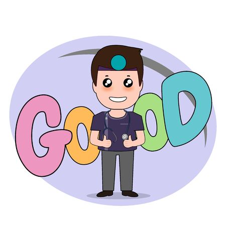 Dentist with word GOOD, Cartoon character Dentist Design, Medical worker, Medical concept. Vector illustration design.のイラスト素材